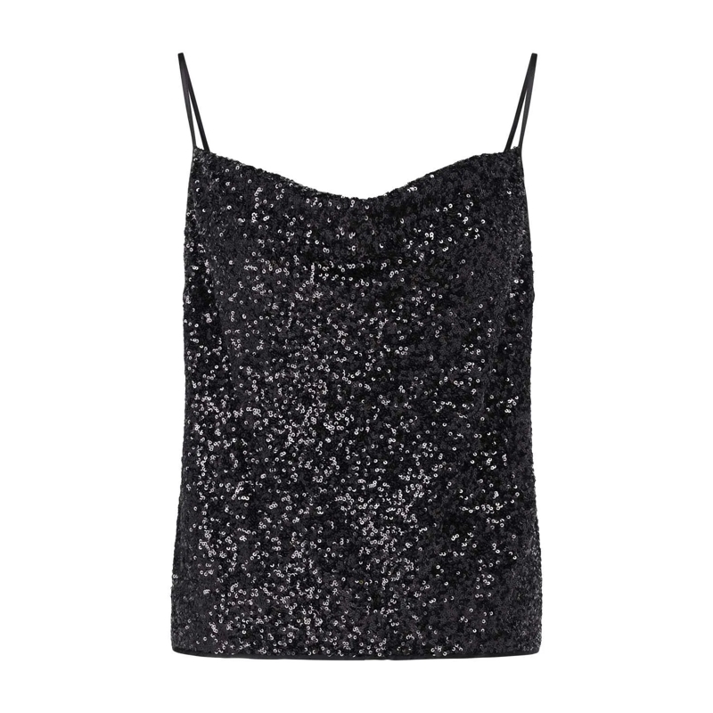 Diane von Furstenberg Legeres Oberteil Top Berlin mit Pailletten Schwarz