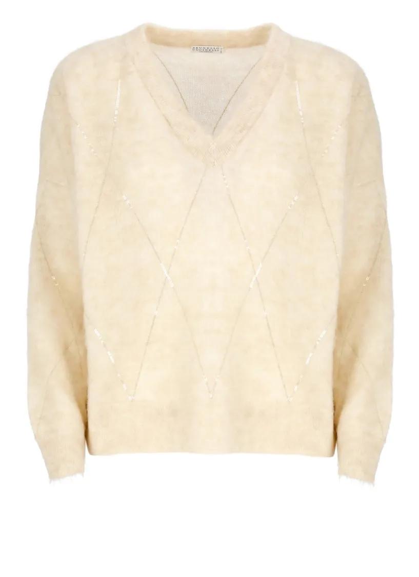 Brunello Cucinelli - Ivory Sweater With Paillettes - Größe XS -