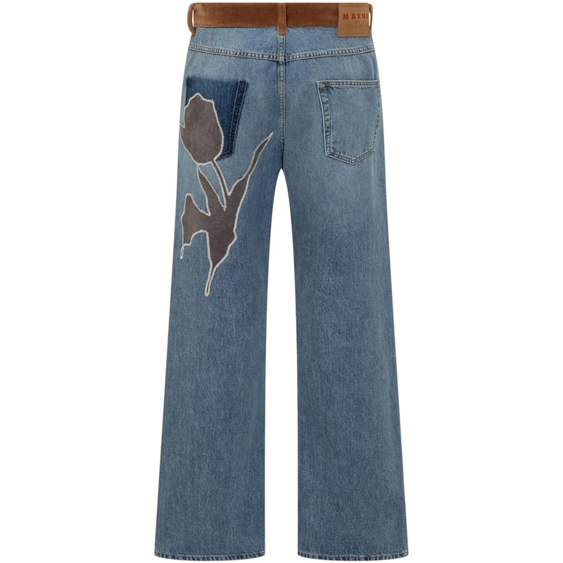 Marni Jeans Boyfriend Jeans A Gamba Larga con Dettaglio in Suede Marni blau(Image 2)