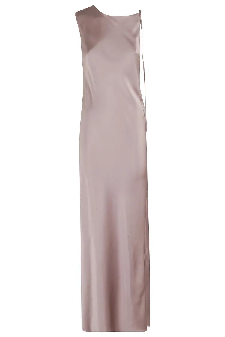 Thumbnail - Alysi - Liquid Satin Maxi Dress With Asymmetrical Neckline - Größe 40 - weiß