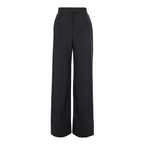 Alexander McQueen Black High Waist Pinstripe Pants In Wool Black 