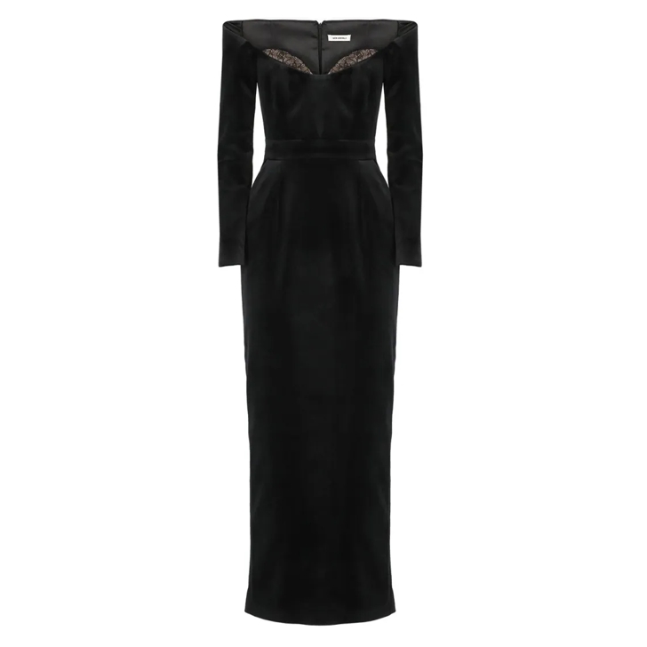 The New Arrivals By Ilkyaz Ozel Black Velvet Dress Black