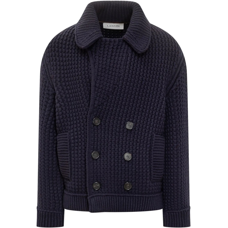 Lanvin Trenchcoat Lanvin Knit Peacoat in Lana dunkelblau
