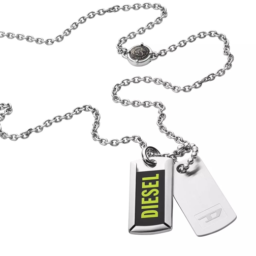 Diesel Stainless Steel Double Dog Tag Necklace Silver Lange Halsketting