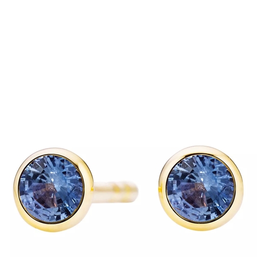 Capolavoro ear stud "Classico", bezel setting, 2 blue sapphir 18k Yellowgold Oorsteker