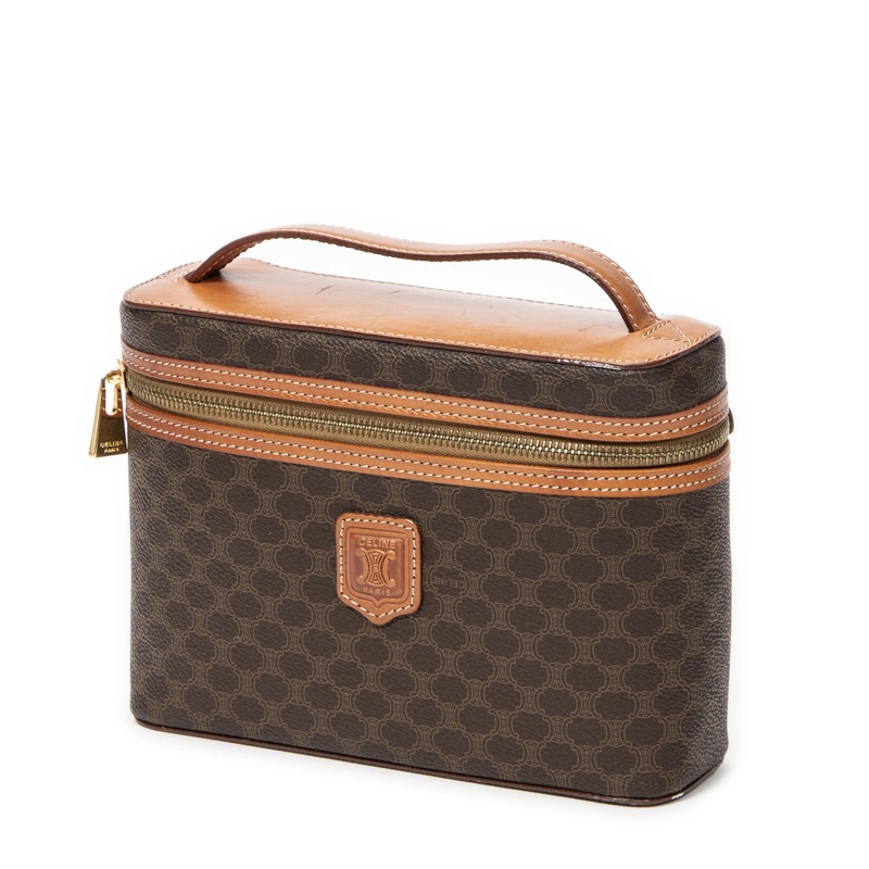 Celine Crossbody Bag Vintage Top Handle Toiletry Pouch braun