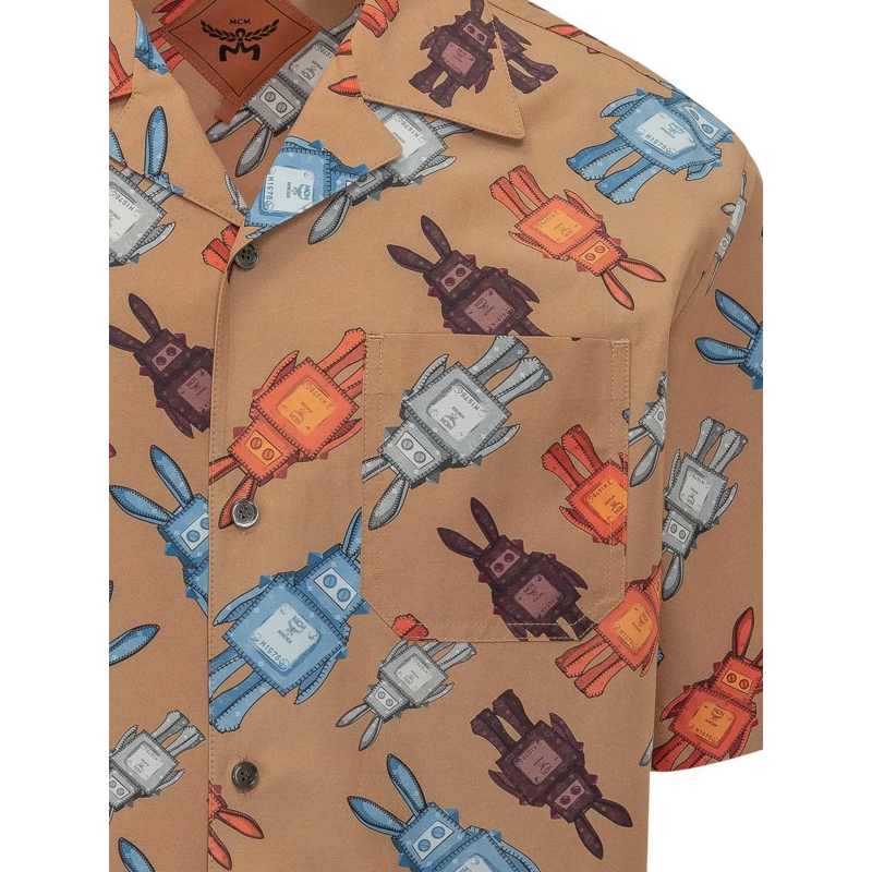 MCM Haut décontracté Camicia a Maniche Corte con Colletto beige(Image 3)