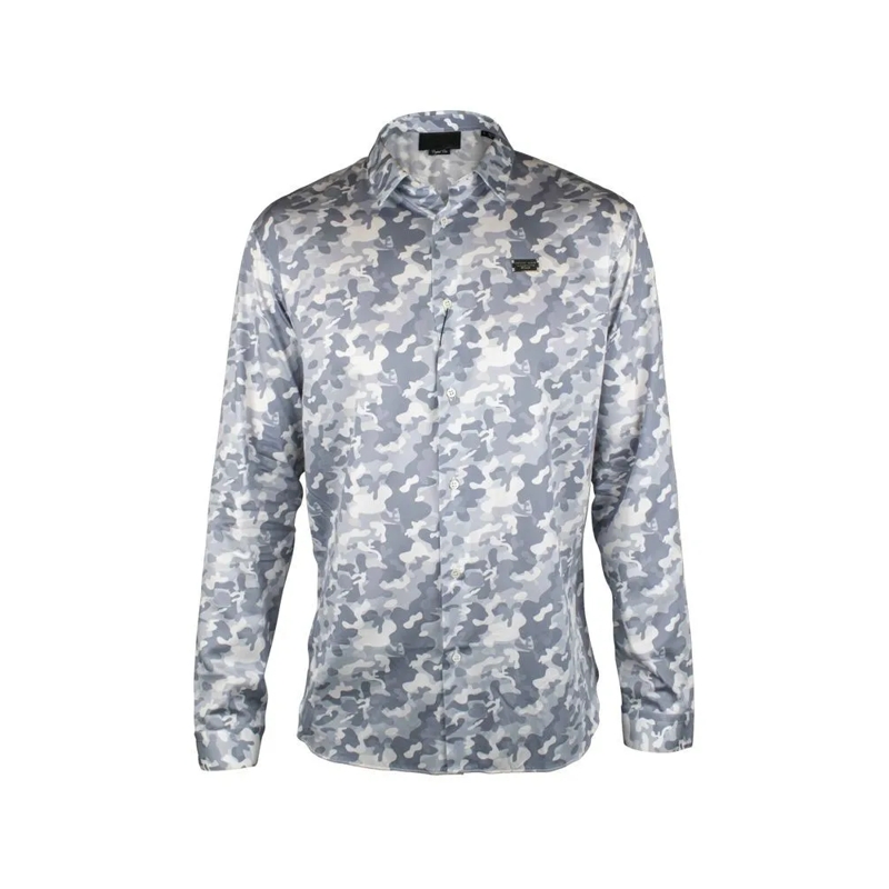 Philipp Plein Hemd Grey Military Camouflage Shirt With Mother-Of-Pear White