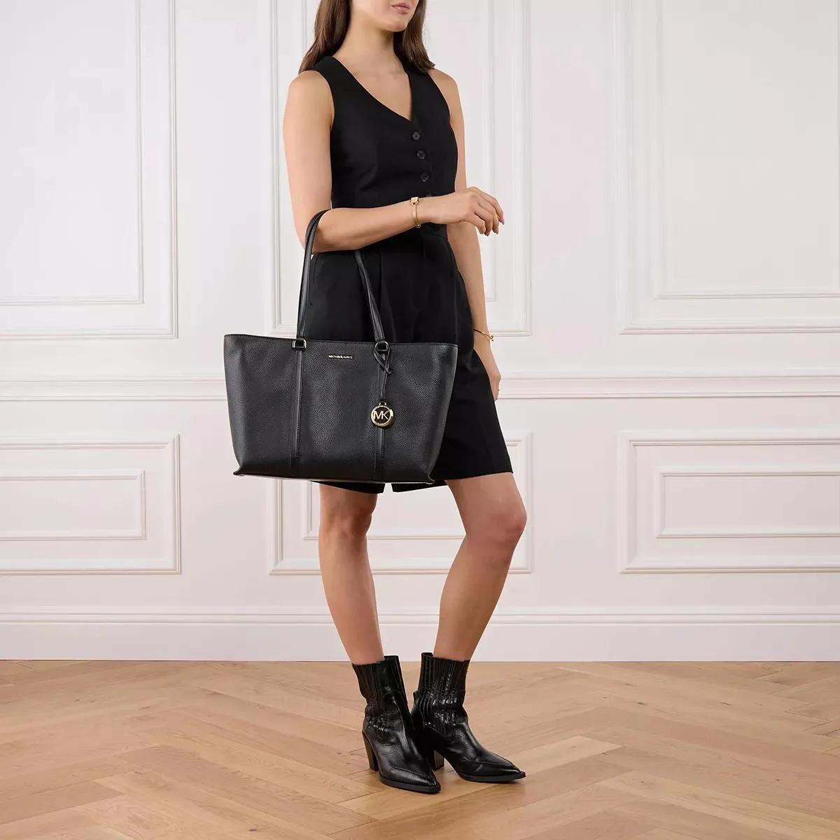 Michael Kors Zwarte Leren Tote Tas met Gouden Logo Black Dames