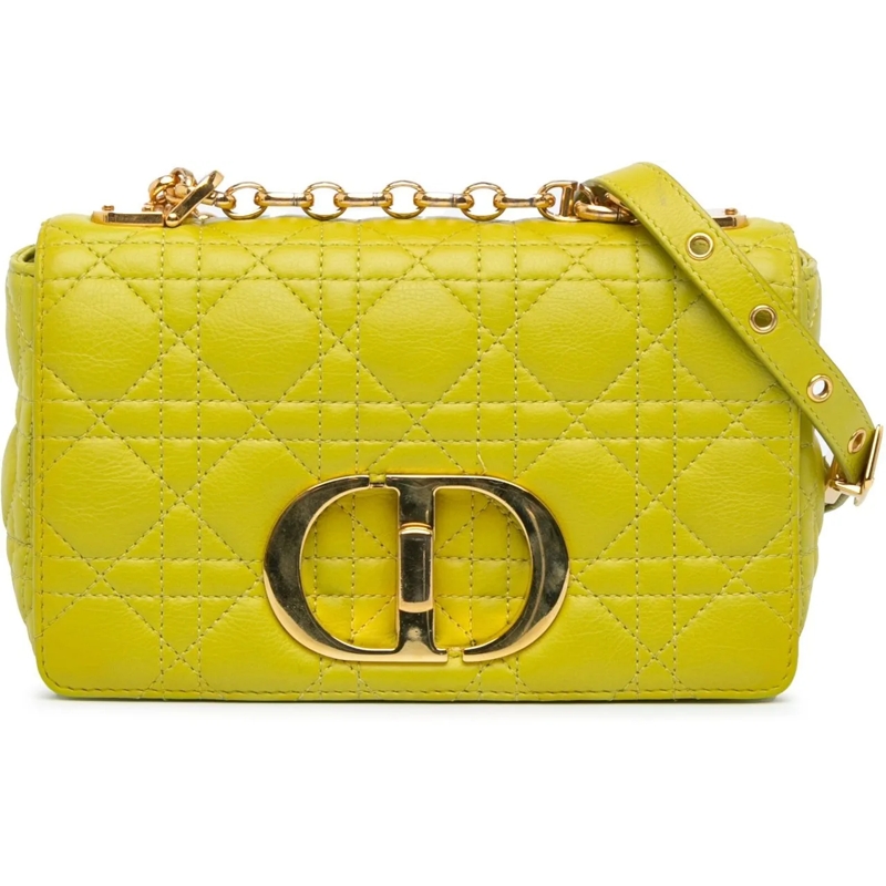 Christian Dior Schultertasche Small Calfskin Cannage Caro Bag gelb