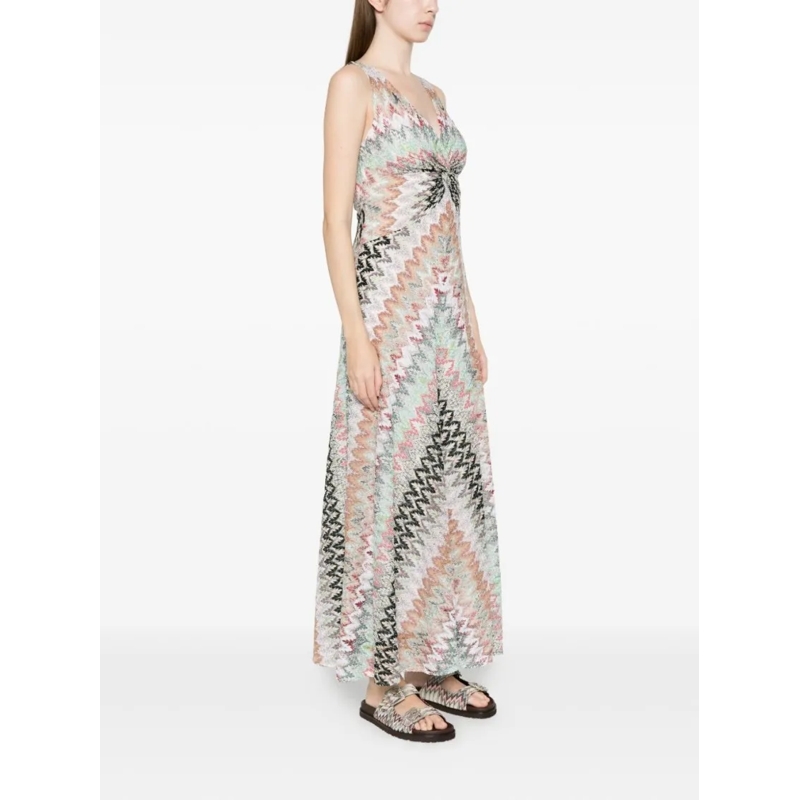 Missoni Maxi-jurk Zigzag Pattern Maxi Dress With Fitted Bodice Neutrals(Image 4)