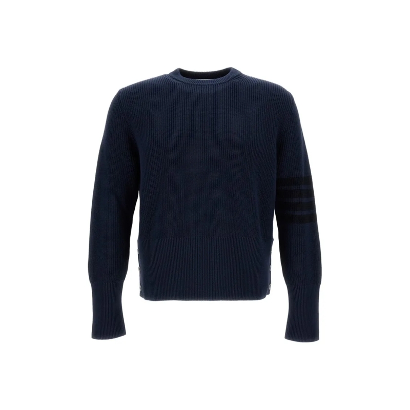 Thom Browne Pull Cropped Crewneck Cardigan With Ribbed Trims Blue