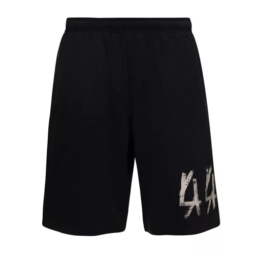 44 Label Group Black Shorts With Logo Print In Cotton Black Shorts