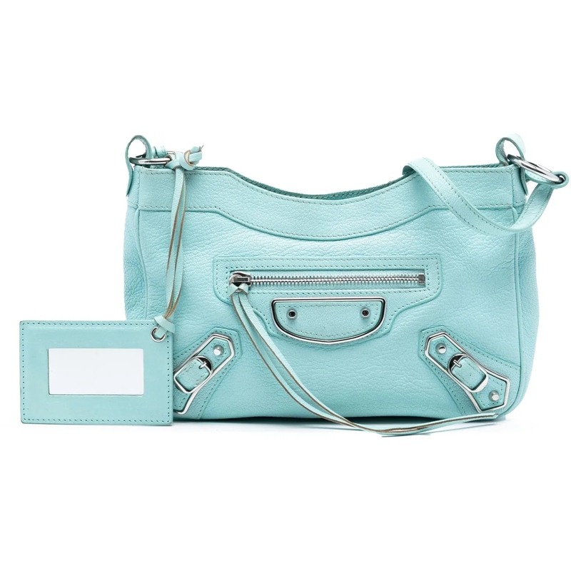 Balenciaga Schultertasche Chevre Motocross Classic Metallic Edge Hip Crossbo blau