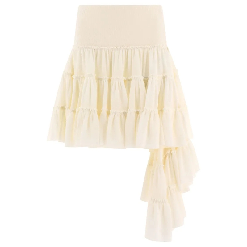 Loewe Minirock High-Waisted Ruffled Skirt With Asymmetrical Desig Neutrals