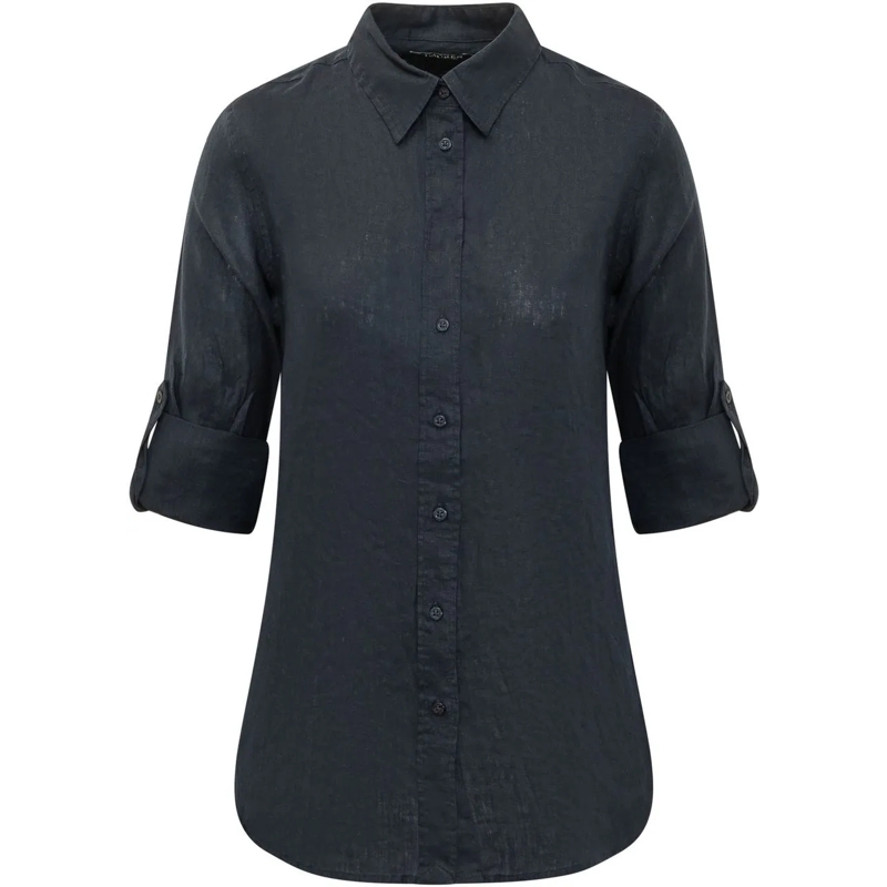 Ralph Lauren Bluse Camicia a Maniche Lunghe in Lino con Maniche Arrot dunkelgrau