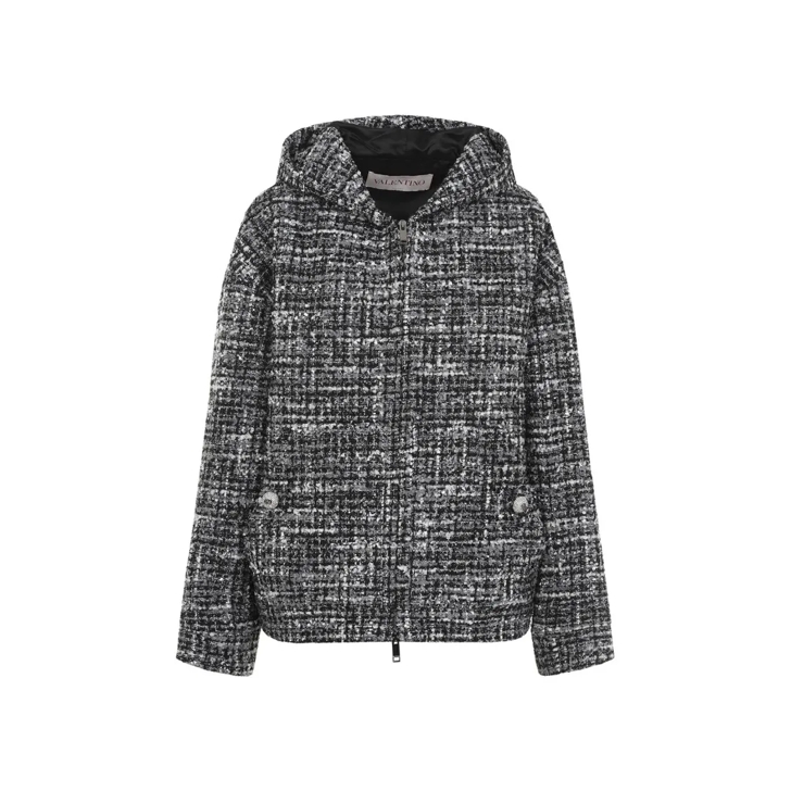 Valentino Double Tweed Black Grey Cotton Jacket Grey Veste de transition