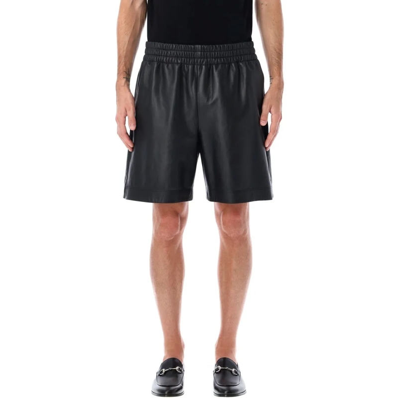 Gucci Casual Shorts Black Leather Bermuda Shorts With Elasticated Wais Black