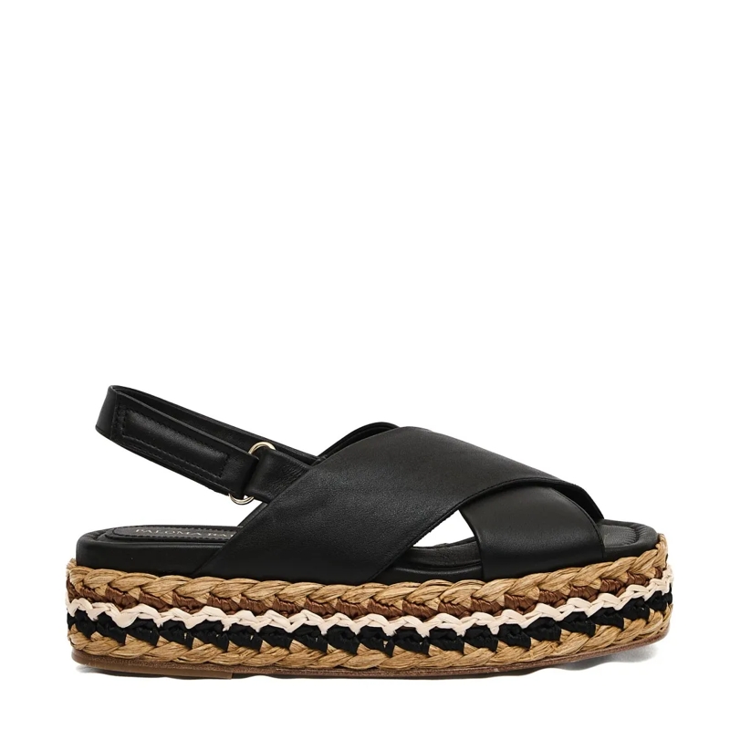 Paloma Barceló Sandales Raffia Wedge Sandal Cross Black Black