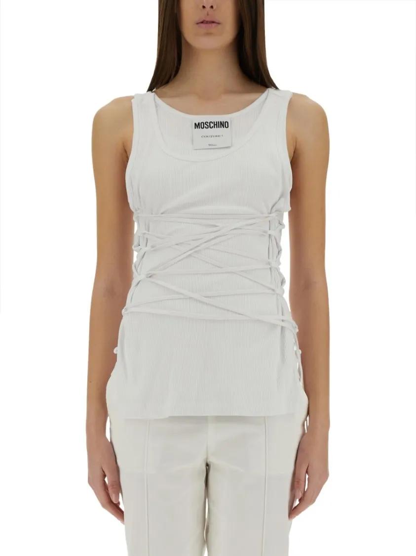 Thumbnail - Moschino - Slim Fit Ribbed Tank Top - Größe 38 - weiß