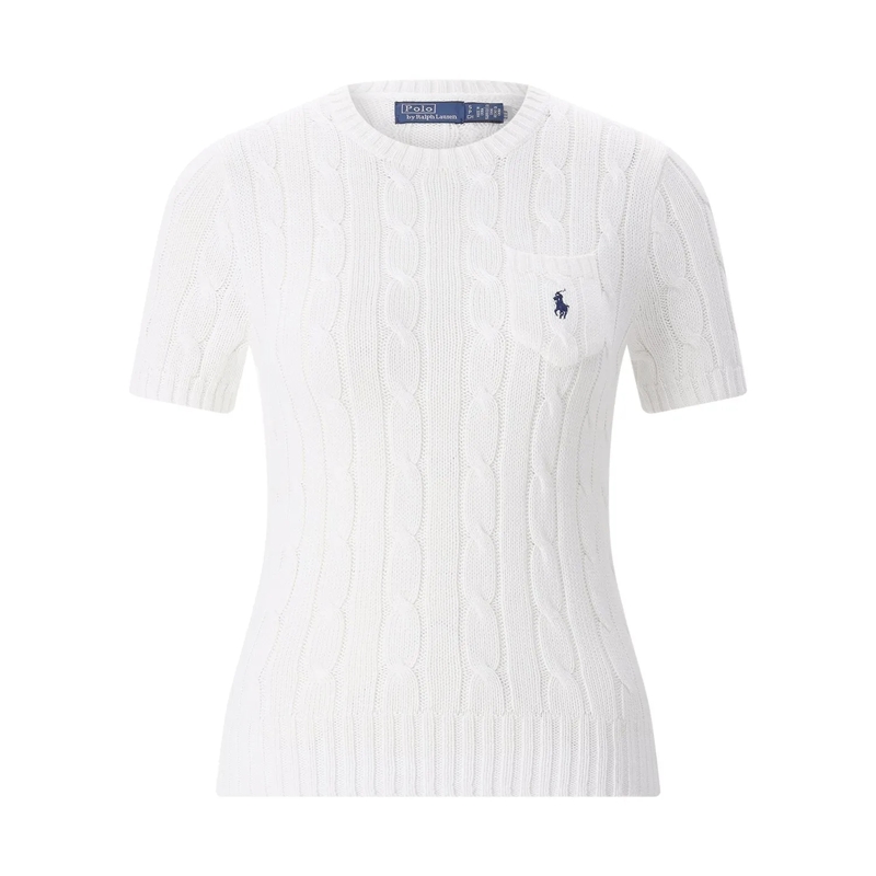 Polo Ralph Lauren Pullover Classic Cable Knit Sweater With Round Neckline White