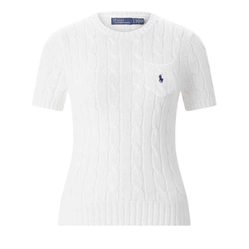Polo Ralph Lauren Pull Classic Cable Knit Sweater With Round Neckline White