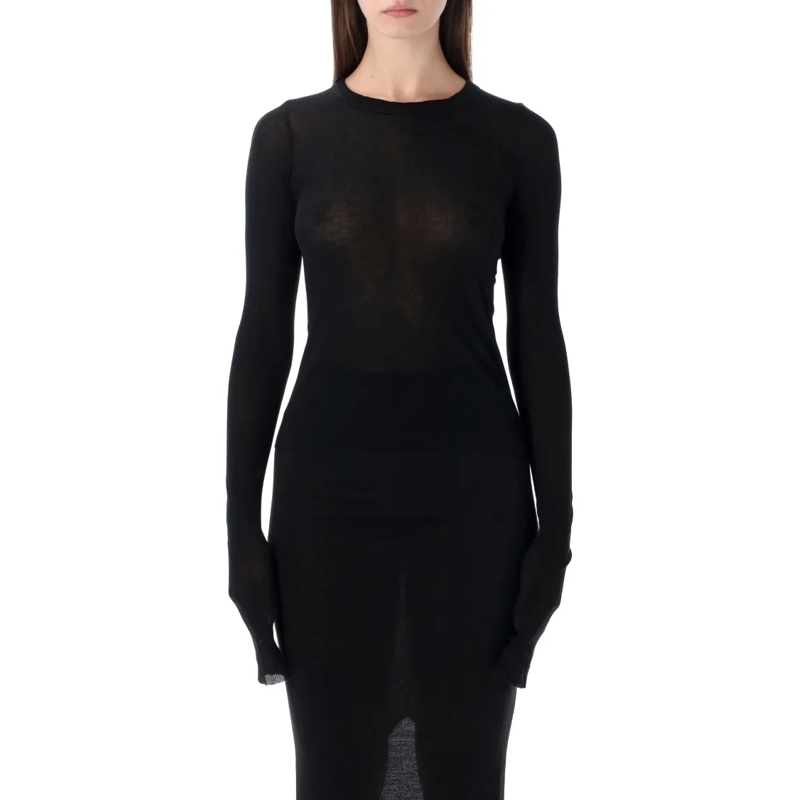 Rick Owens Top met lange mouwen Cropped Rib Top Black