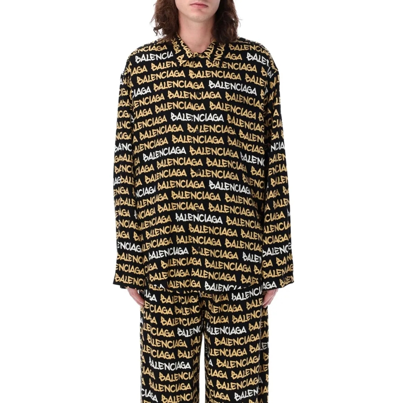 Balenciaga Overhemd Allover Logo Shirt Black