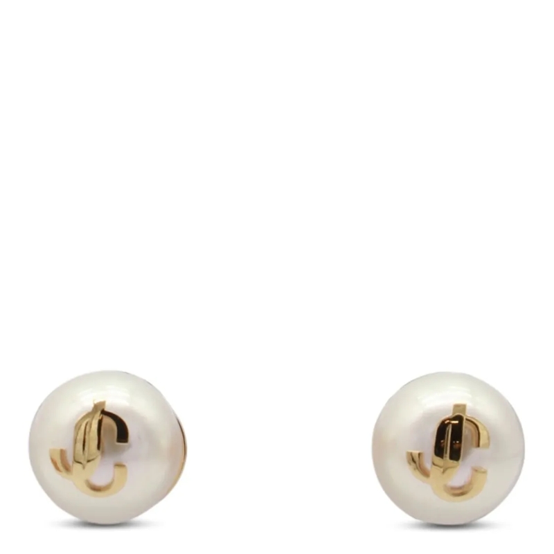 Jimmy Choo Oorknopjes Pearl Logo Earrings White