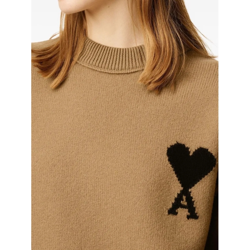AMI Paris Pullover Bronze Knit Sweater With Inside-Out Seams And Hear Neutrals(Image 5)