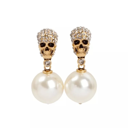 Alexander McQueen Brass Pearl Skull Earrings Gold 