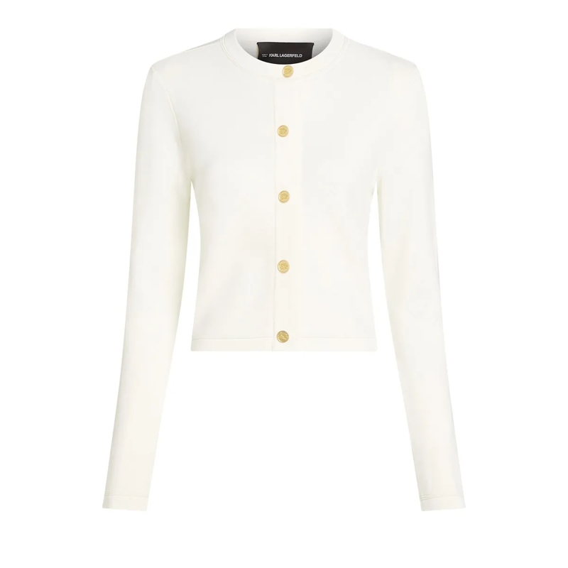 Karl Lagerfeld Strickjacke WESTE MIT KNOPFDETAIL weiss