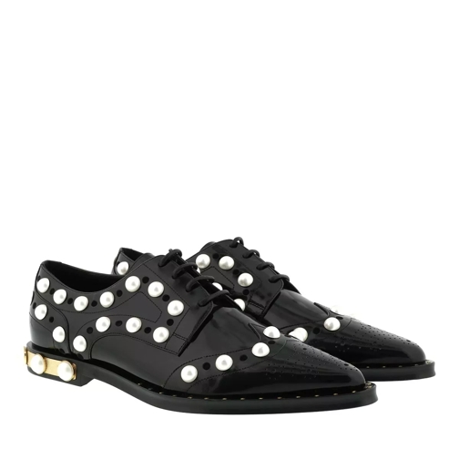 Dolce&Gabbana Derby Pearl Embroidery Leather Black Chaussures à lacets