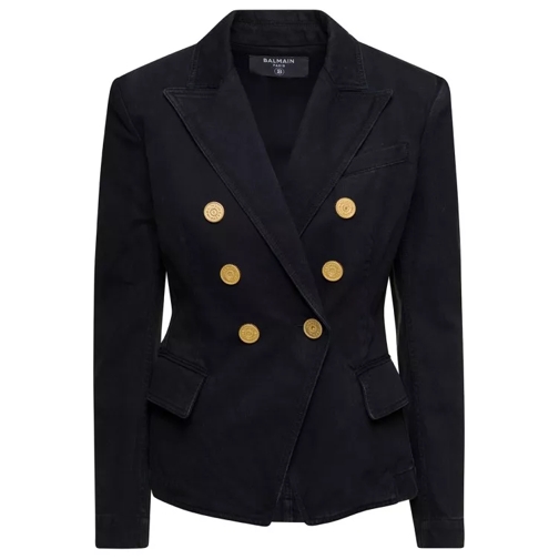 Balmain Black Double-Breasted Jacket With Gold-Colored But Black 