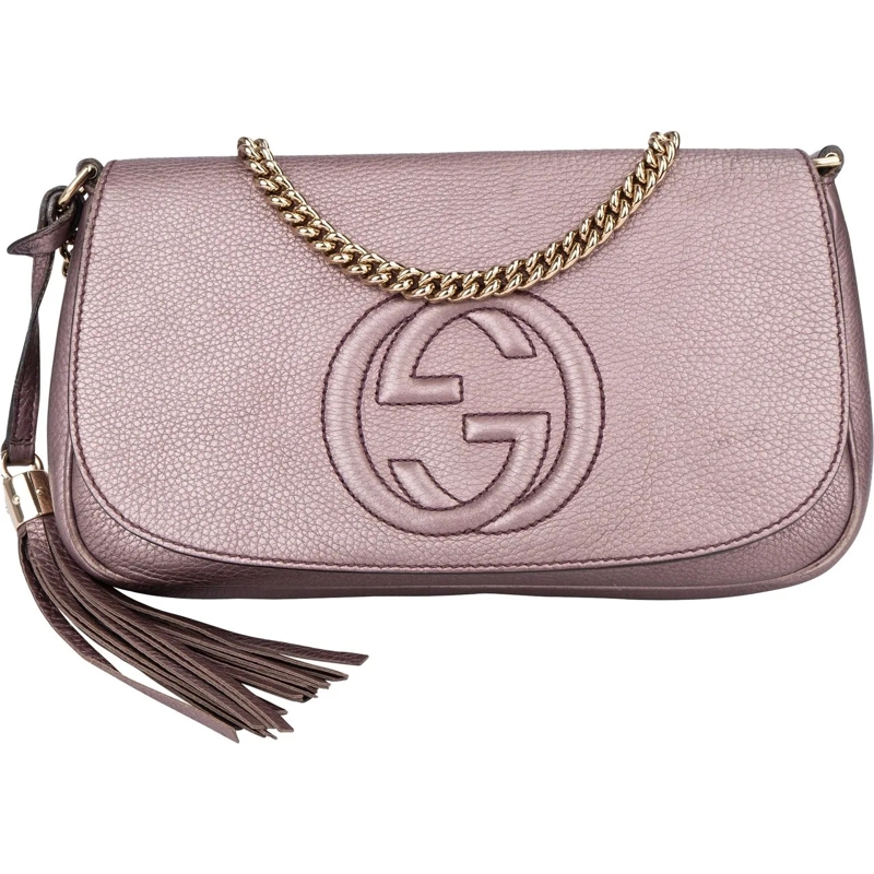 Gucci Schultertasche Gucci Metallic Pink Leather Soho CC Crossbody Bag rose