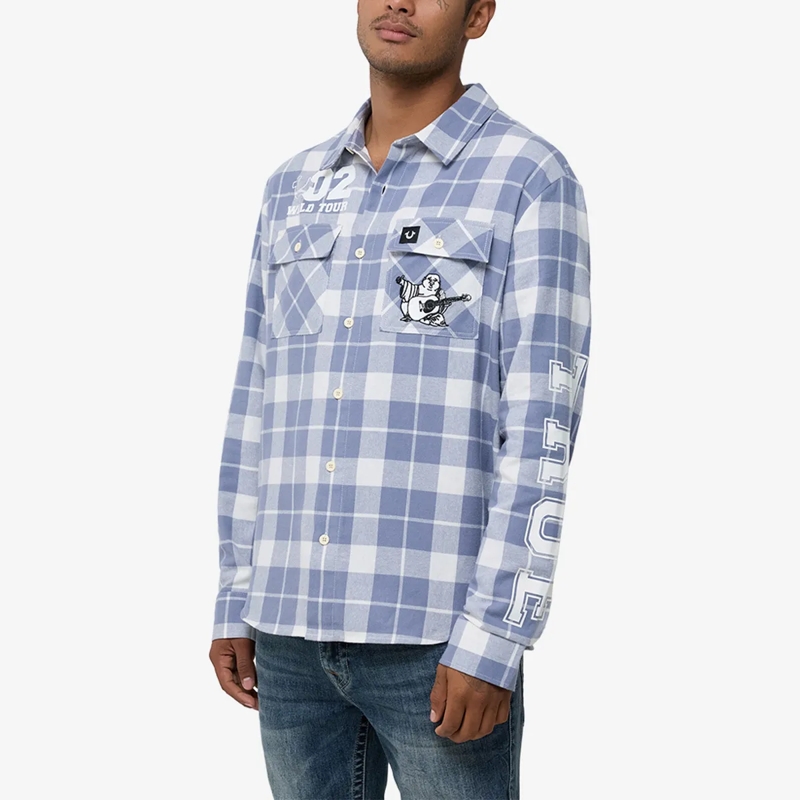 True Religion Hemd - Langarm- Flannellhemd- Knopfleiste- Karomuste blau(Image 3)