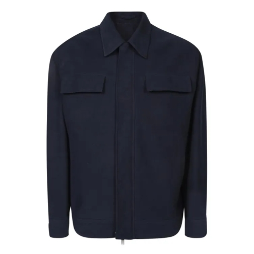 Lardini Blue Cotton Overshirt With Button Front Closure Black 