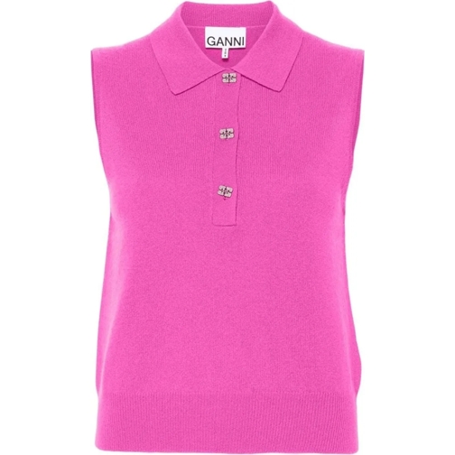 GANNI Polohemd Ganni Wool And Cashmere Polo rose