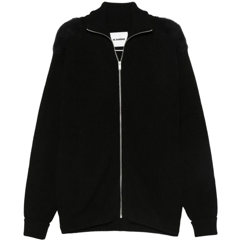 Jil Sander Pullover High Neck Zip Up Cardigan Black schwarz