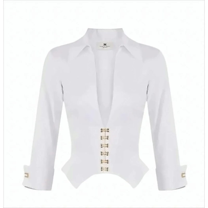 Elisabetta Franchi Overhemd Fitted White Shirt With Bustier Construction White