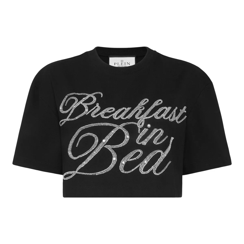 Philipp Plein Top T-Shirt Rundhalsausschnitt Ls Crystal Verziert schwarz