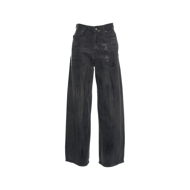 LIU JO Jeans High-Waisted Wide-Leg Jeans With Glossy Textured F Black