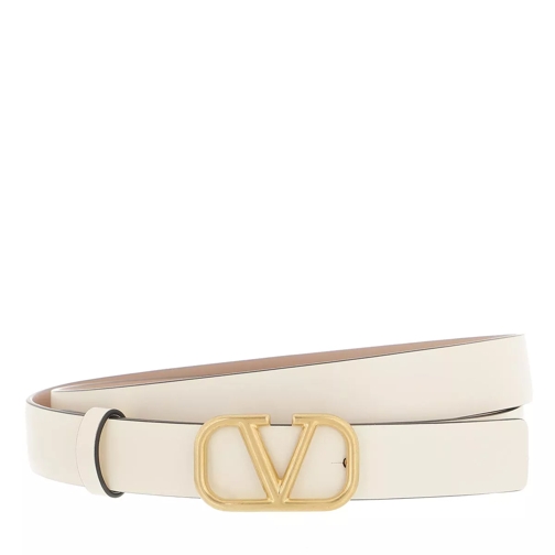 Valentino Garavani V Logo Belt Calfskin Light Ivory Rose Cannelle Thin Belt