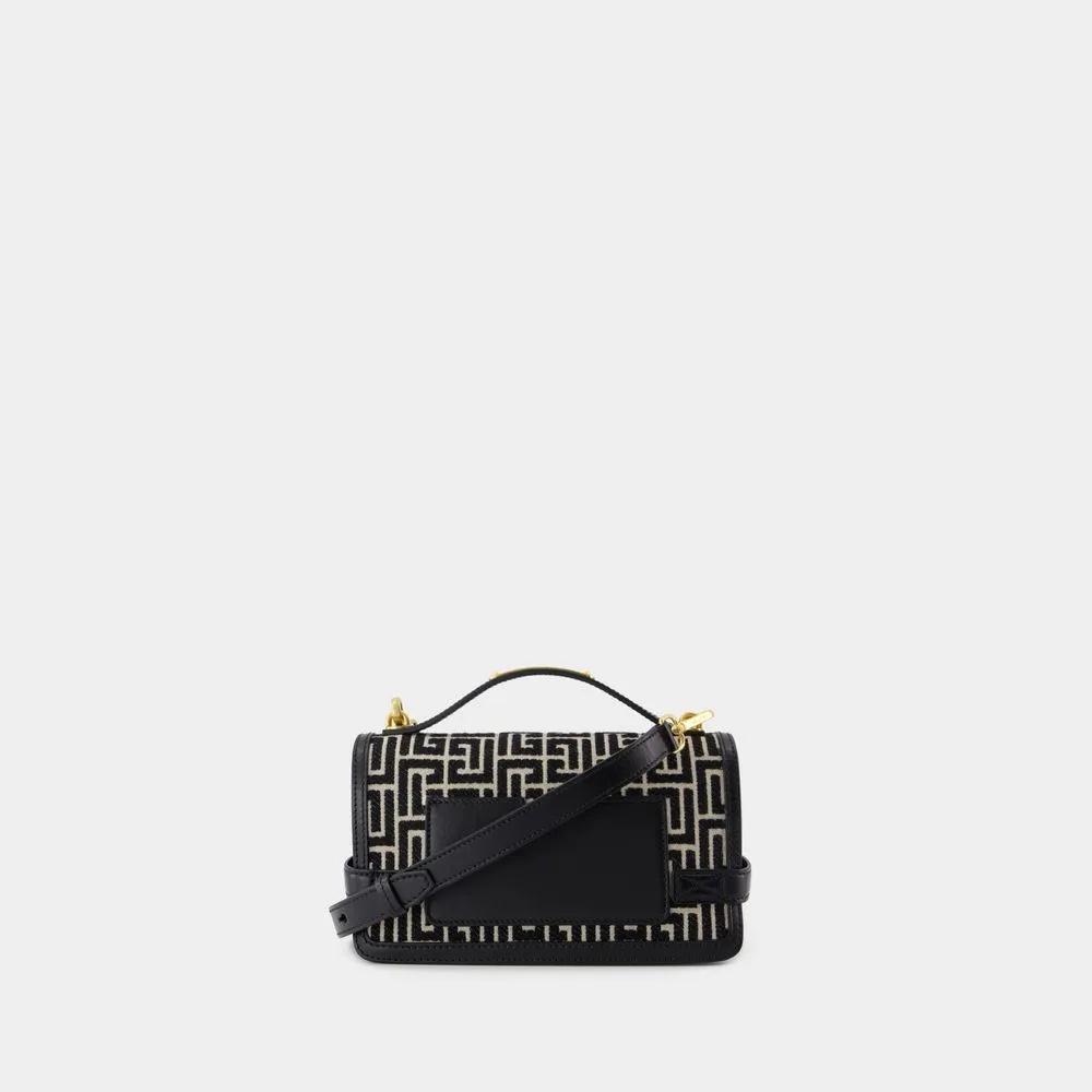 Balmain B-Buzz Schouder 24 tas in kalfsleer en PB jacquard canvas Black Dames