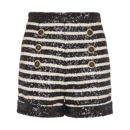 Balmain Shorts Stripe-Print Rhinestone-Embellished White/B Black Pantaloncini casual