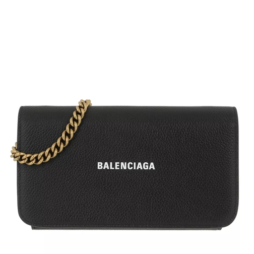 Balenciaga Wallet On Chain Leather Black White Portemonnee Aan Een Ketting