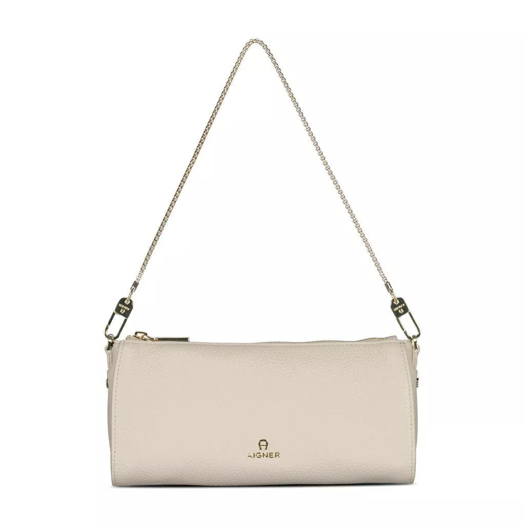 Aigner Leren schoudertas met kettingriem Beige Dames