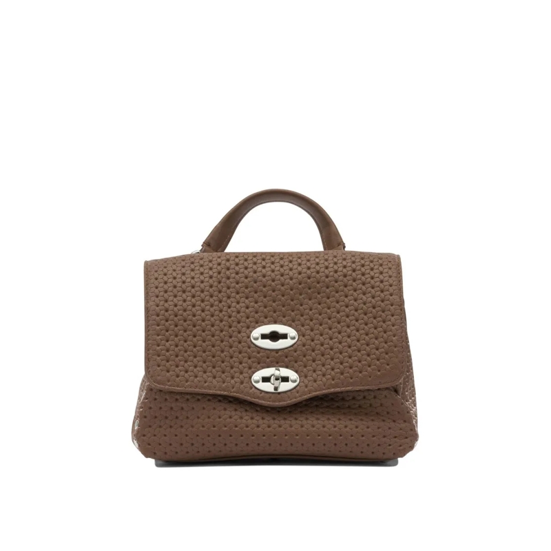 Zanellato Schultertasche Textured Leather Shoulder Bag With Woven Pattern Brown