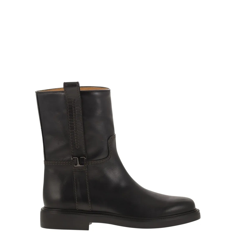 Tod's Bottes Calfskin Ankle Boot With T Accessory Black