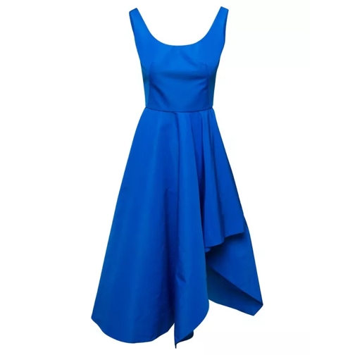 Alexander McQueen Midi Blue Draped Dress With Asymmetric Bottom In P Blue 